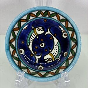 Handcrafted Ceramic Plate with Blue and Green Fish Design